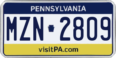 PA license plate MZN2809