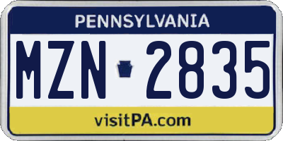 PA license plate MZN2835