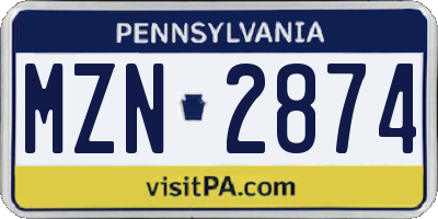 PA license plate MZN2874