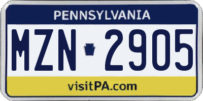 PA license plate MZN2905