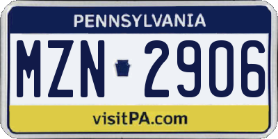 PA license plate MZN2906