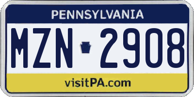 PA license plate MZN2908