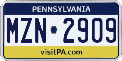 PA license plate MZN2909