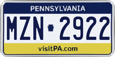 PA license plate MZN2922