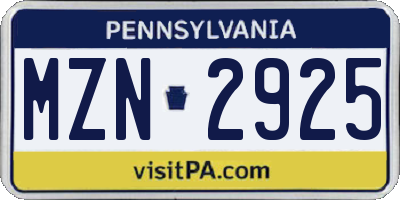 PA license plate MZN2925