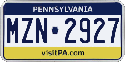 PA license plate MZN2927