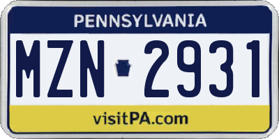 PA license plate MZN2931