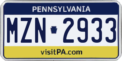 PA license plate MZN2933