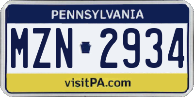 PA license plate MZN2934
