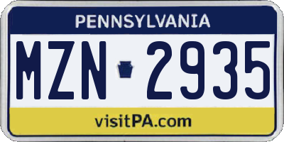 PA license plate MZN2935
