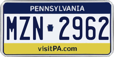 PA license plate MZN2962