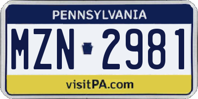 PA license plate MZN2981