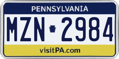 PA license plate MZN2984