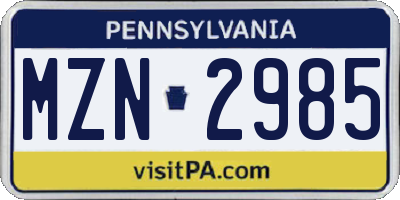 PA license plate MZN2985