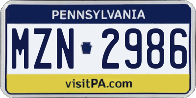 PA license plate MZN2986