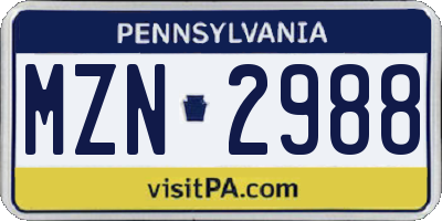 PA license plate MZN2988
