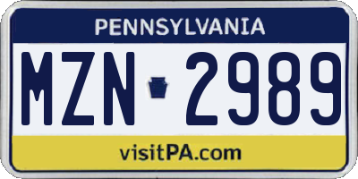 PA license plate MZN2989