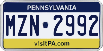 PA license plate MZN2992