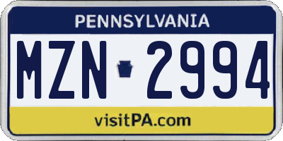 PA license plate MZN2994