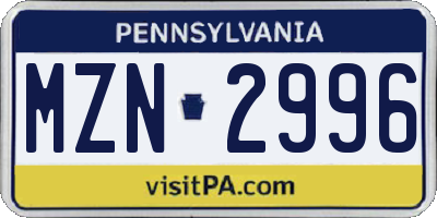 PA license plate MZN2996