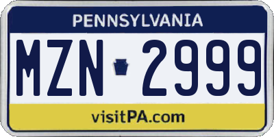 PA license plate MZN2999