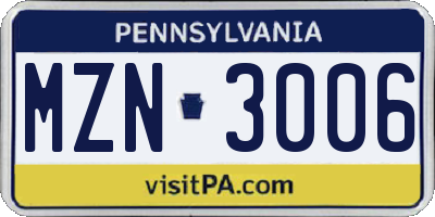 PA license plate MZN3006