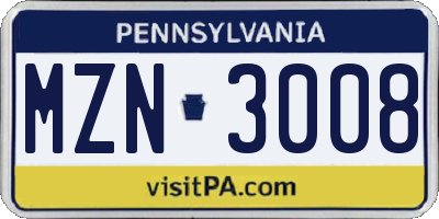PA license plate MZN3008