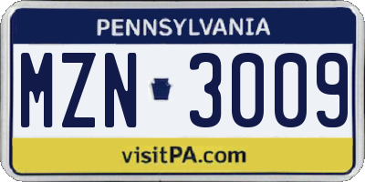 PA license plate MZN3009