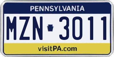 PA license plate MZN3011