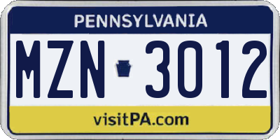 PA license plate MZN3012