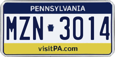 PA license plate MZN3014