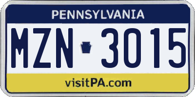 PA license plate MZN3015