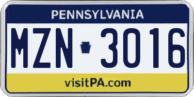 PA license plate MZN3016