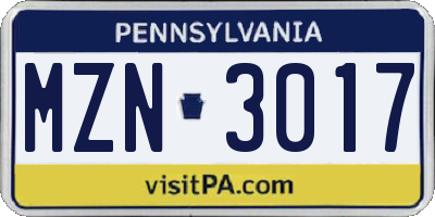 PA license plate MZN3017