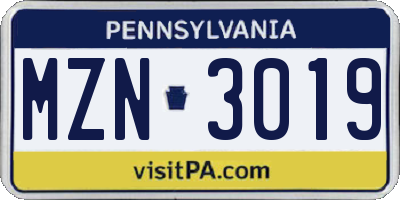 PA license plate MZN3019