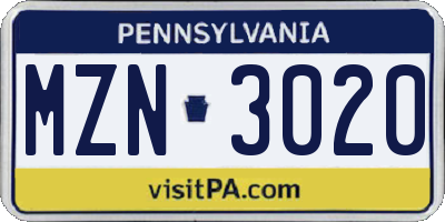 PA license plate MZN3020