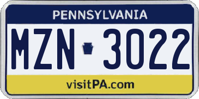 PA license plate MZN3022