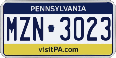 PA license plate MZN3023