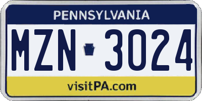 PA license plate MZN3024