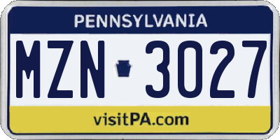 PA license plate MZN3027