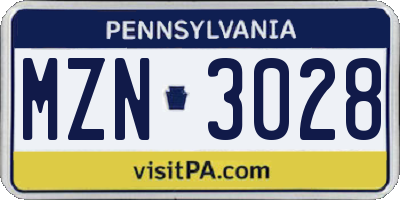 PA license plate MZN3028