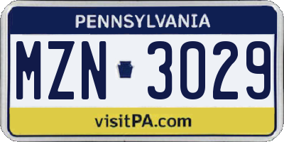 PA license plate MZN3029