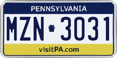 PA license plate MZN3031