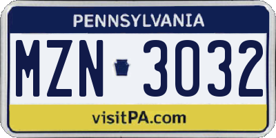 PA license plate MZN3032
