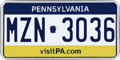 PA license plate MZN3036