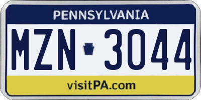 PA license plate MZN3044