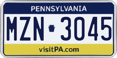 PA license plate MZN3045