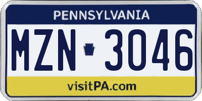 PA license plate MZN3046