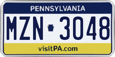 PA license plate MZN3048