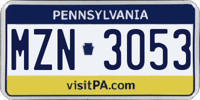 PA license plate MZN3053
